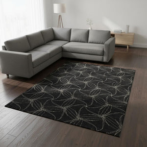 HomeRoots 8' X 10' Black And Ivory Geometric Area Rug – Washable, UV Protected, Durable for Busy Homes 676552