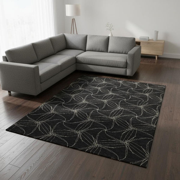 HomeRoots 8' X 10' Black And Ivory Geometric Area Rug – Washable, UV Protected, Durable for Busy Homes 676552