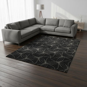 HomeRoots 9' X 12' Modern Black and Ivory Geometric Washable Area Rug with UV Protection for Family Spaces 676553