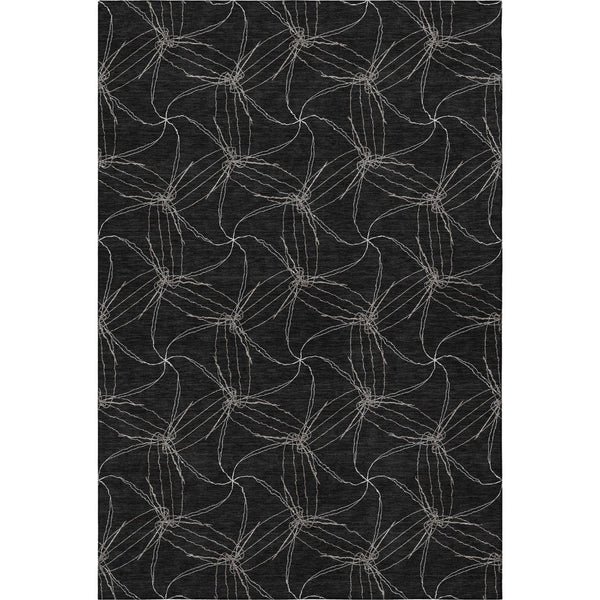 HomeRoots 9' X 12' Modern Black and Ivory Geometric Washable Area Rug with UV Protection for Family Spaces 676553