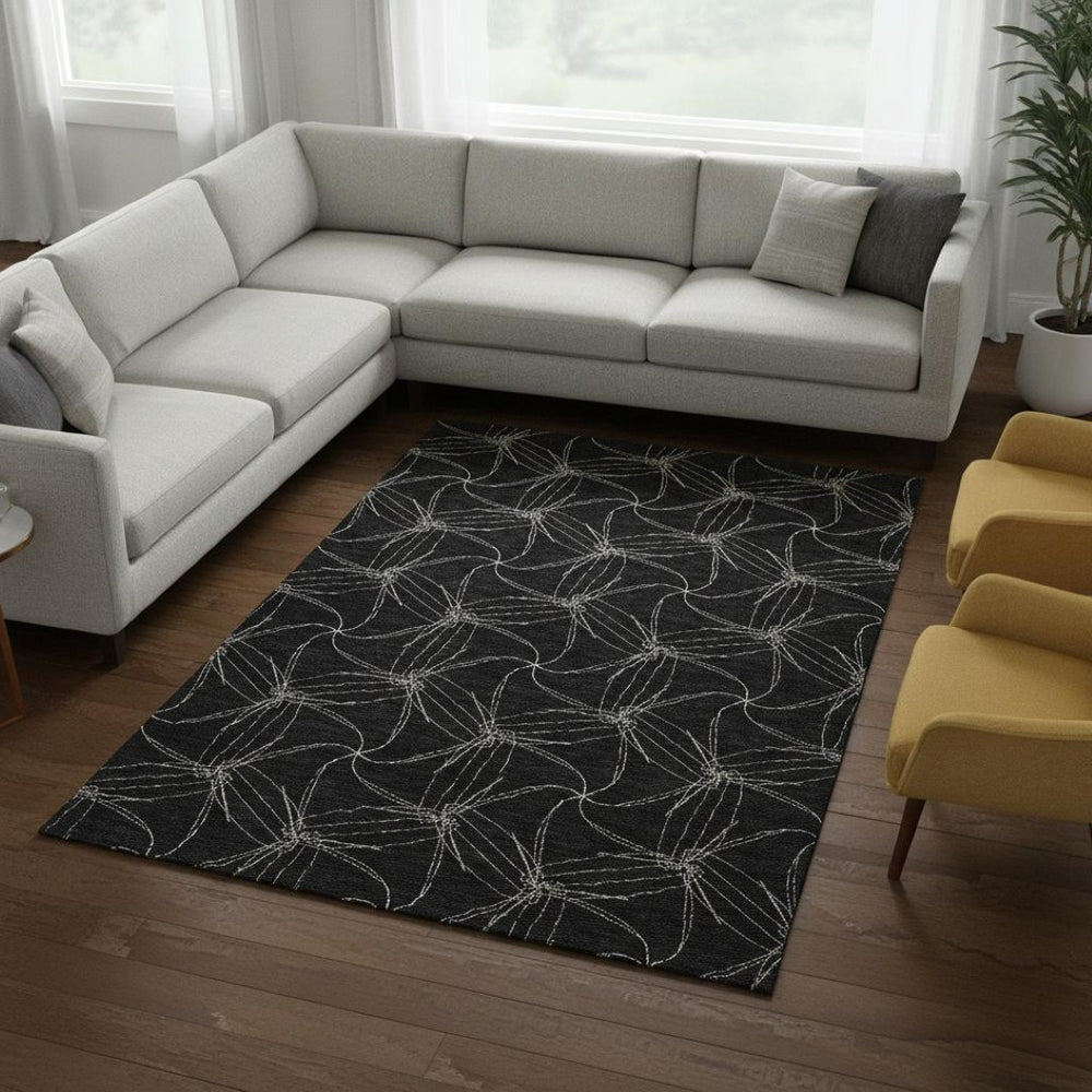 HomeRoots 10' Black and Ivory Geometric Area Rug - Washable, Stain-Resistant, UV-Protected for High-Traffic Spaces 676554