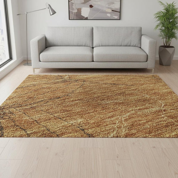 HomeRoots 5' X 8' Copper & Brown Geometric Area Rug - Washable, UV Protected, Stylish & Durable for Any Room 676556
