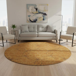 HomeRoots 8' Copper and Brown Geometric Round Rug - Washable, UV-Protected, Stylish & Durable for Any Room 676557