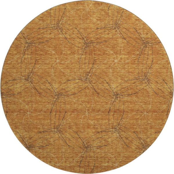 HomeRoots 8' Copper and Brown Geometric Round Rug - Washable, UV-Protected, Stylish & Durable for Any Room 676557