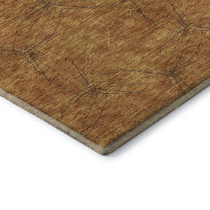 HomeRoots 8' Copper and Brown Geometric Round Rug - Washable, UV-Protected, Stylish & Durable for Any Room 676557