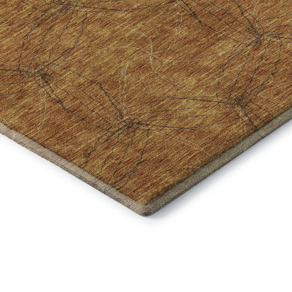 HomeRoots 8' Copper and Brown Geometric Round Rug - Washable, UV-Protected, Stylish & Durable for Any Room 676557