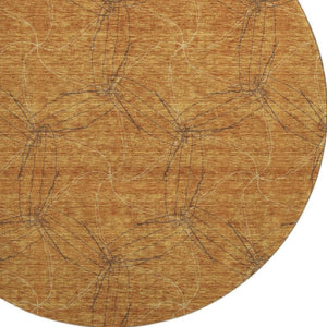 HomeRoots 8' Copper and Brown Geometric Round Rug - Washable, UV-Protected, Stylish & Durable for Any Room 676557