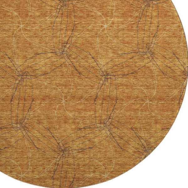HomeRoots 8' Copper and Brown Geometric Round Rug - Washable, UV-Protected, Stylish & Durable for Any Room 676557