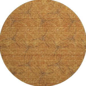 HomeRoots 8' Copper and Brown Geometric Round Rug - Washable, UV-Protected, Stylish & Durable for Any Room 676557