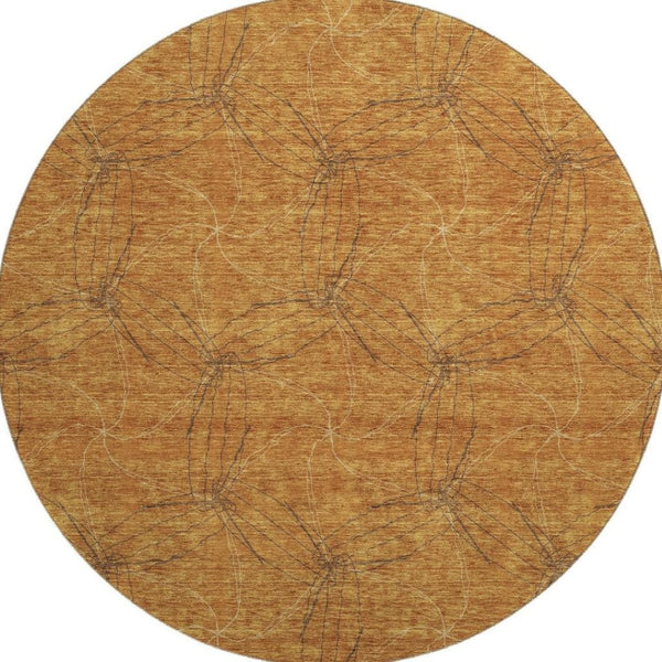 HomeRoots 8' Copper and Brown Geometric Round Rug - Washable, UV-Protected, Stylish & Durable for Any Room 676557