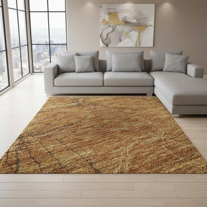 HomeRoots 8' X 10' Geometric Copper & Brown Washable Area Rug - Stain Resistant, UV Protected, Anti-Slip Design 676558
