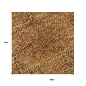 HomeRoots 9' X 12' Stylish Copper & Brown Geometric Area Rug – Washable, UV Protected, Perfect for Busy Homes! 676559