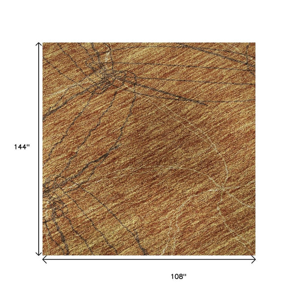 HomeRoots 9' X 12' Stylish Copper & Brown Geometric Area Rug – Washable, UV Protected, Perfect for Busy Homes! 676559