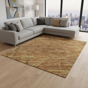 HomeRoots 10' X 14' Stylish Copper-Brown Geometric Washable Area Rug with UV Protection for Modern Homes 676560