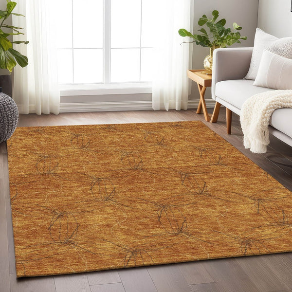 HomeRoots 10' X 14' Stylish Copper-Brown Geometric Washable Area Rug with UV Protection for Modern Homes 676560