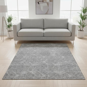 HomeRoots 5' X 8' Gray and Ivory Geometric Washable Area Rug - Durable, UV-Protected Design for Busy Homes 676562