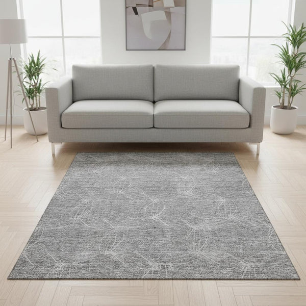 HomeRoots 5' X 8' Gray and Ivory Geometric Washable Area Rug - Durable, UV-Protected Design for Busy Homes 676562