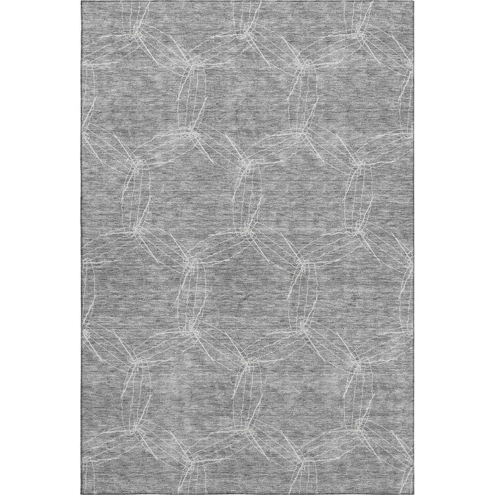 HomeRoots 5' X 8' Gray and Ivory Geometric Washable Area Rug - Durable, UV-Protected Design for Busy Homes 676562