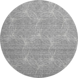 HomeRoots 8' Gray And Ivory Geometric Washable Round Rug - Durable, UV Protected, Modern Design for Any Room 676563