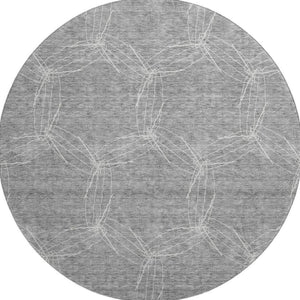 HomeRoots 8' Gray And Ivory Geometric Washable Round Rug - Durable, UV Protected, Modern Design for Any Room 676563