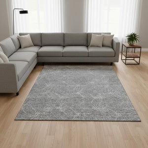 HomeRoots 8' X 10' Gray and Ivory Geometric Washable Area Rug - Stylish, Durable, UV-Protected for Any Room 676564
