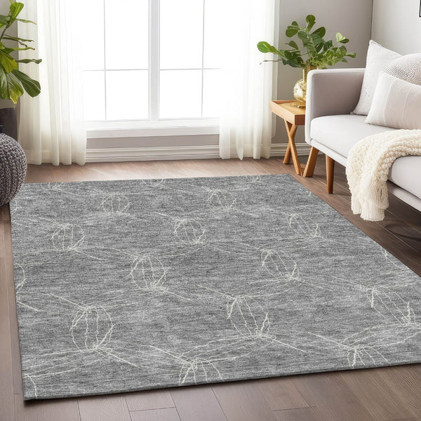 HomeRoots 8' X 10' Gray and Ivory Geometric Washable Area Rug - Stylish, Durable, UV-Protected for Any Room 676564