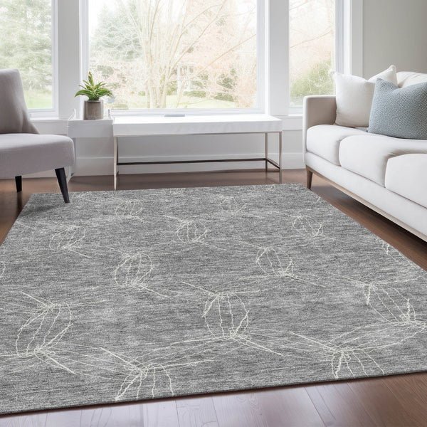 HomeRoots 8' X 10' Gray and Ivory Geometric Washable Area Rug - Stylish, Durable, UV-Protected for Any Room 676564