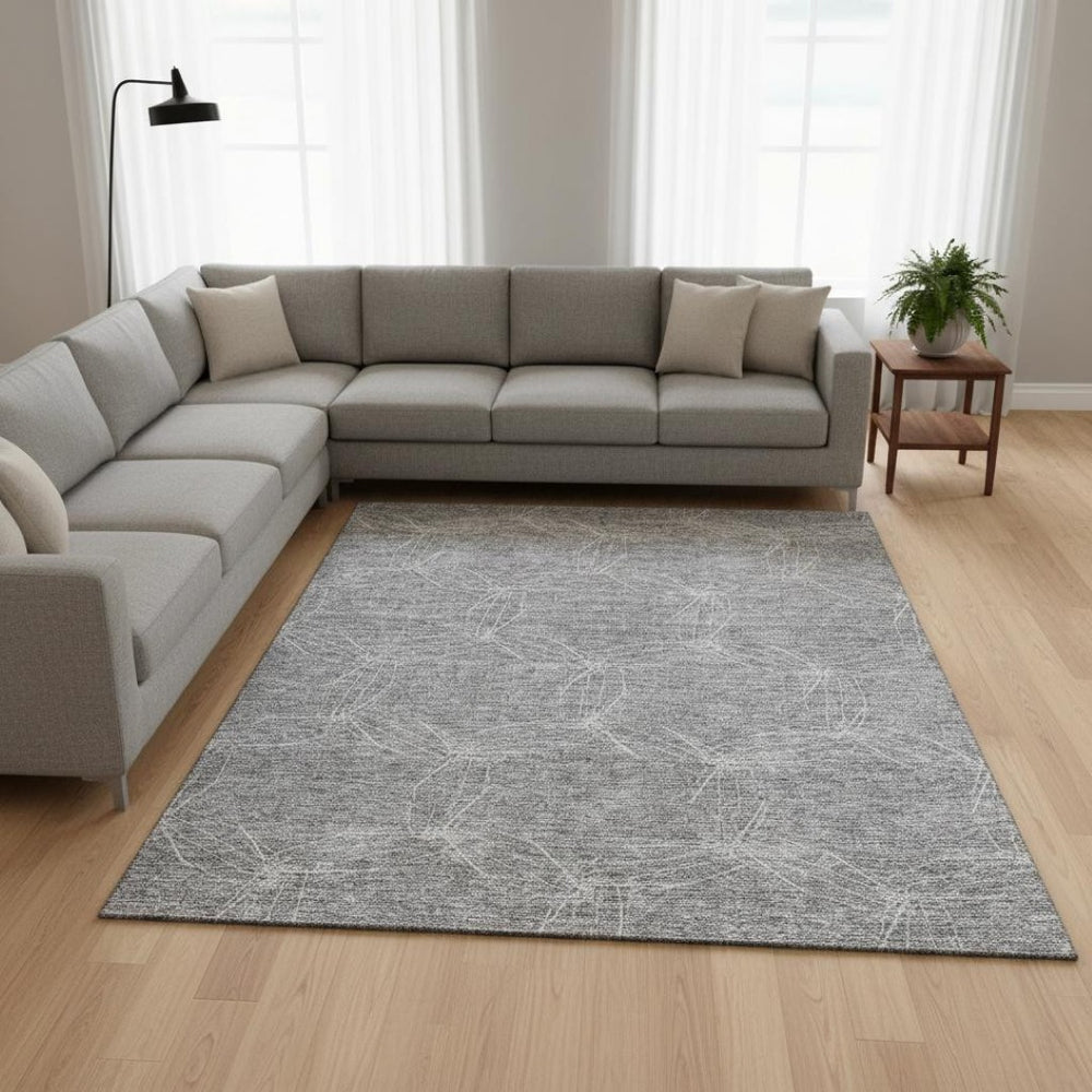 HomeRoots 9' X 12' Stylish Gray and Ivory Geometric Area Rug - Washable, UV Protected, Pet Friendly Design! 676565