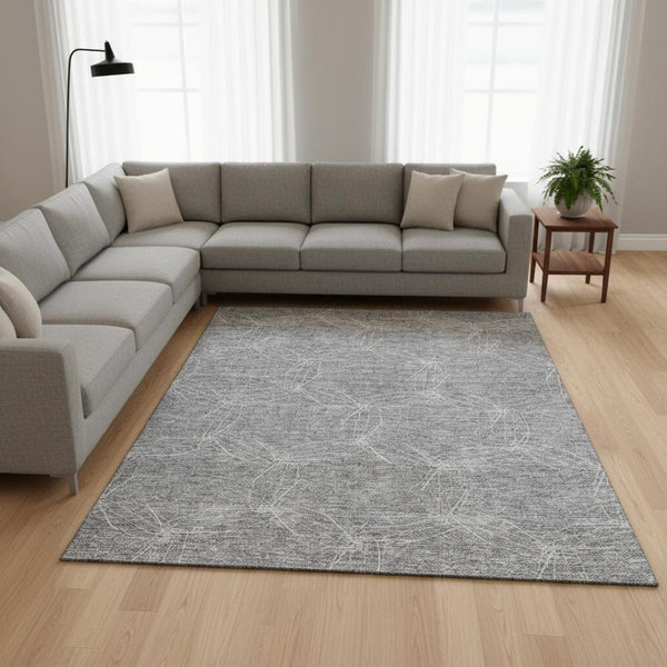 HomeRoots 9' X 12' Stylish Gray and Ivory Geometric Area Rug - Washable, UV Protected, Pet Friendly Design! 676565