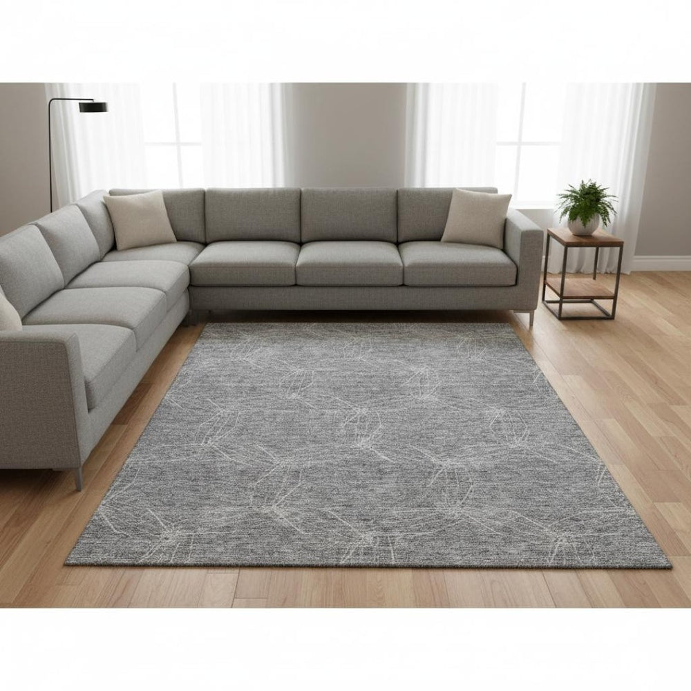 HomeRoots 10' Gray and Ivory Geometric Area Rug - Washable, UV-Protected, Durable for High-Traffic Spaces 676566