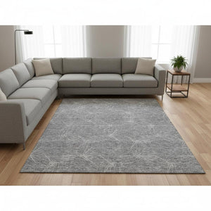 HomeRoots 10' Gray and Ivory Geometric Area Rug - Washable, UV-Protected, Durable for High-Traffic Spaces 676566