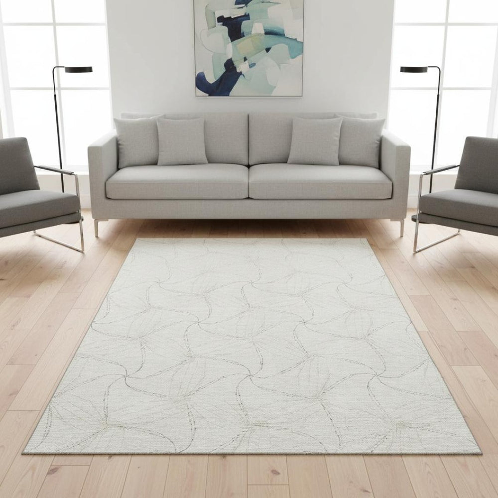 HomeRoots 5' X 8' Ivory and Gray Geometric Area Rug - Washable, Stain-Resistant, UV Protected for High-Traffic Areas 676568