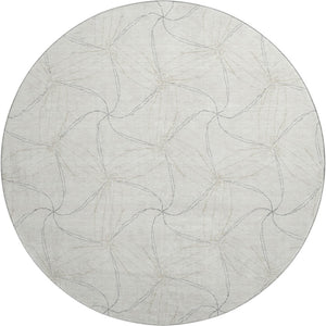 HomeRoots 8' Ivory and Gray Geometric Round Rug - Washable, UV Protected, Perfect for High-Traffic Areas! 676569