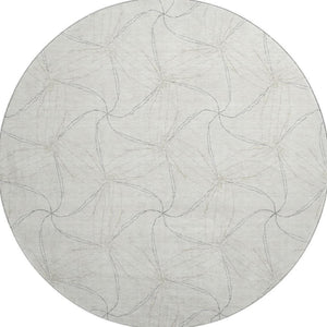 HomeRoots 8' Ivory and Gray Geometric Round Rug - Washable, UV Protected, Perfect for High-Traffic Areas! 676569