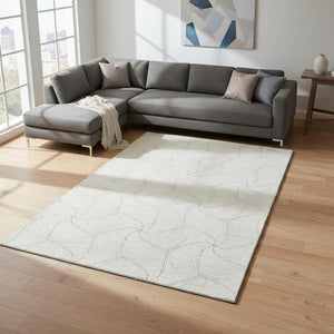 HomeRoots 8' X 10' Ivory and Gray Geometric Area Rug - Washable, UV Protected, Durable for High-Traffic Spaces 676570
