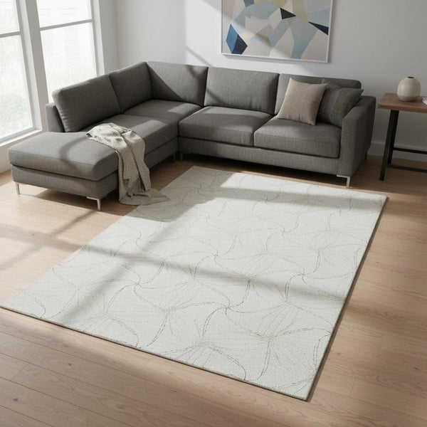 HomeRoots 9' X 12' Ivory and Gray Geometric Area Rug - Washable, Stain Resistant & UV Protected for Homes 676571