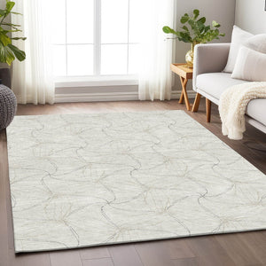 HomeRoots 9' X 12' Ivory and Gray Geometric Area Rug - Washable, Stain Resistant & UV Protected for Homes 676571