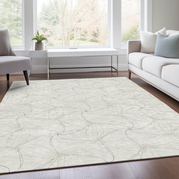 HomeRoots 9' X 12' Ivory and Gray Geometric Area Rug - Washable, Stain Resistant & UV Protected for Homes 676571