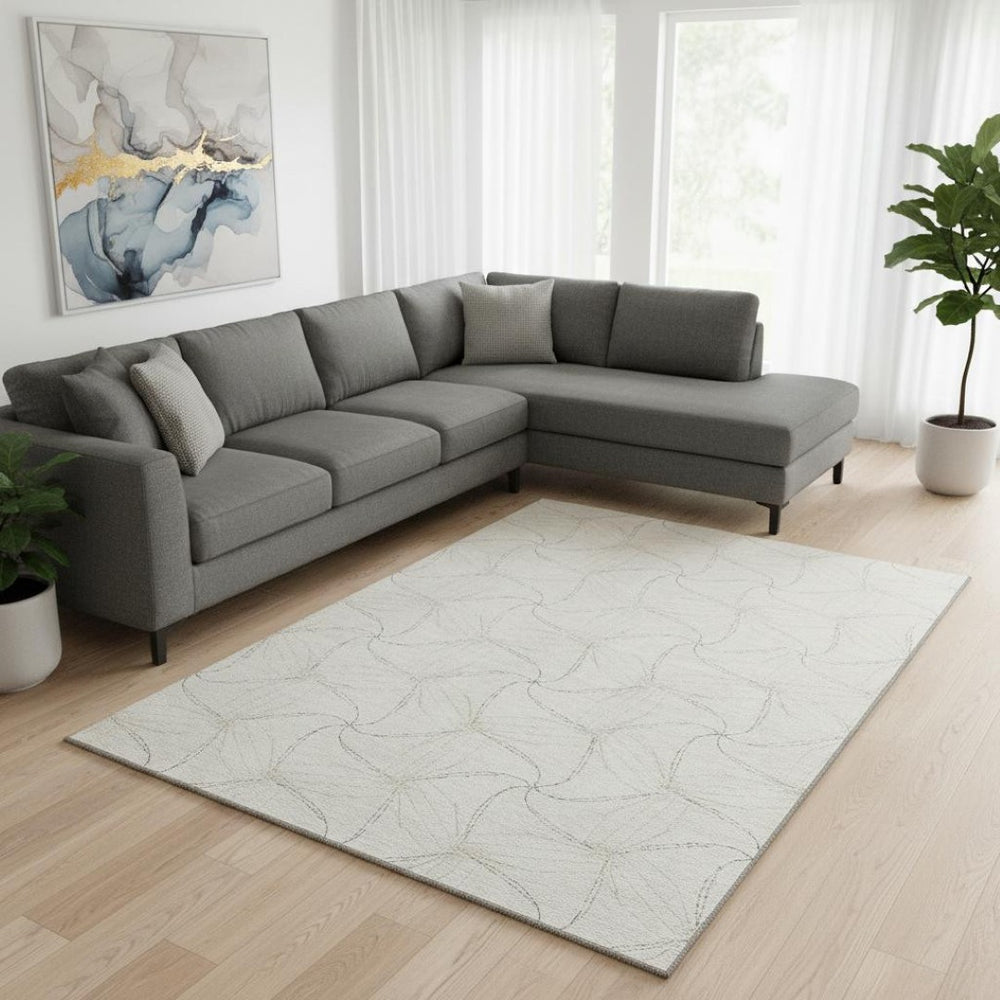 HomeRoots 10' X 14' Ivory and Gray Geometric Washable Area Rug – Durable, UV-Protected, Stain-Resistant Design! 676572