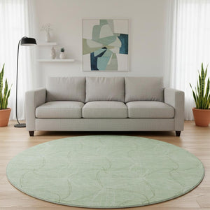 HomeRoots 8' Mint Green & Ivory Geometric Round Rug - Washable, UV Protected, Perfect for Modern Living Spaces! 676575
