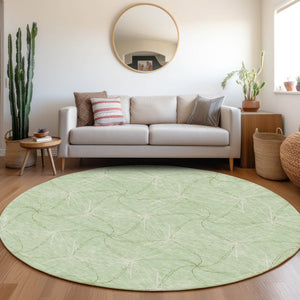 HomeRoots 8' Mint Green & Ivory Geometric Round Rug - Washable, UV Protected, Perfect for Modern Living Spaces! 676575