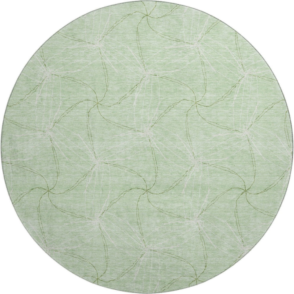 HomeRoots 8' Mint Green & Ivory Geometric Round Rug - Washable, UV Protected, Perfect for Modern Living Spaces! 676575