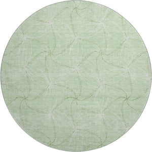 HomeRoots 8' Mint Green & Ivory Geometric Round Rug - Washable, UV Protected, Perfect for Modern Living Spaces! 676575