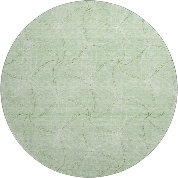 HomeRoots 8' Mint Green & Ivory Geometric Round Rug - Washable, UV Protected, Perfect for Modern Living Spaces! 676575