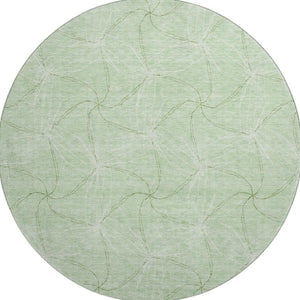 HomeRoots 8' Mint Green & Ivory Geometric Round Rug - Washable, UV Protected, Perfect for Modern Living Spaces! 676575