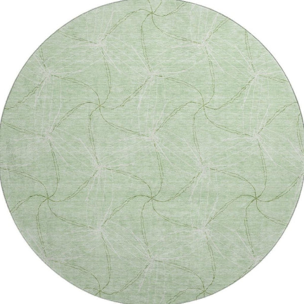 HomeRoots 8' Mint Green & Ivory Geometric Round Rug - Washable, UV Protected, Perfect for Modern Living Spaces! 676575