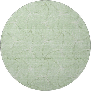 HomeRoots 8' Mint Green & Ivory Geometric Round Rug - Washable, UV Protected, Perfect for Modern Living Spaces! 676575