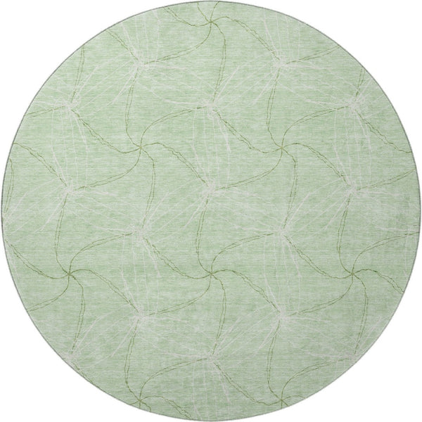 HomeRoots 8' Mint Green & Ivory Geometric Round Rug - Washable, UV Protected, Perfect for Modern Living Spaces! 676575