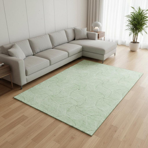 HomeRoots 9' X 12' Mint Green and Ivory Geometric Area Rug - Durable, Washable, UV-Protected for Busy Homes 676577