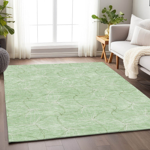 HomeRoots 9' X 12' Mint Green and Ivory Geometric Area Rug - Durable, Washable, UV-Protected for Busy Homes 676577